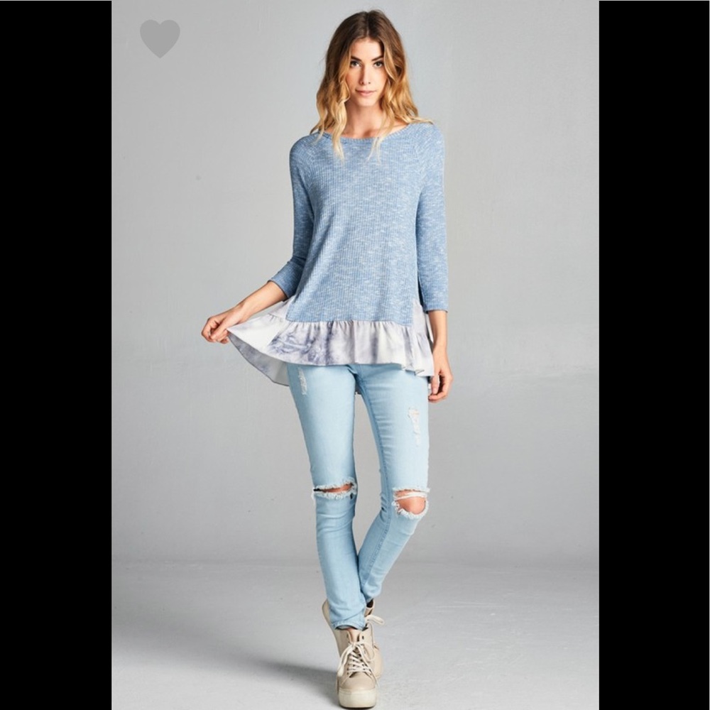 ❤️blue ribbed tie-dye top - Picture 6 of 7